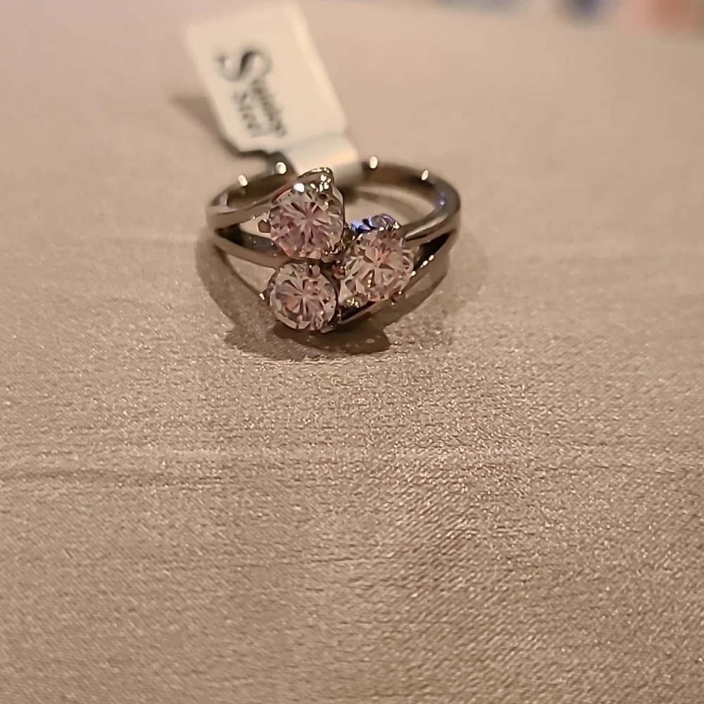Three stone Cubic zirconia stainless steel ring